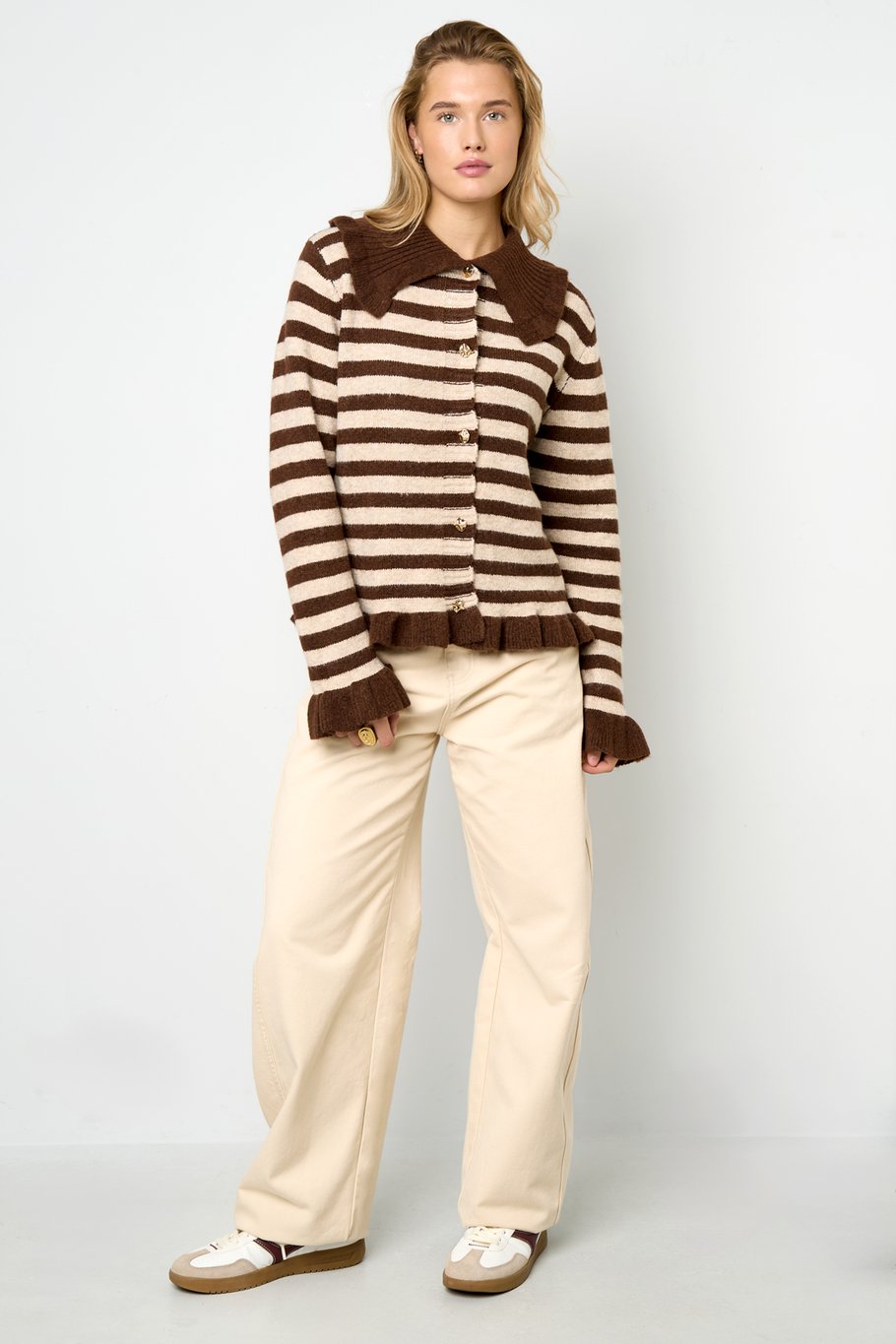 Polyester fiber (polyester) Knit cardigan Stripes Casual Fall/Winter Clothes h5Picture5